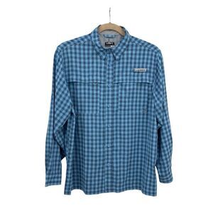 Habit Gingham Long Sleeve Vented Fishing Button up Shirt Blue Large Outdoorsy